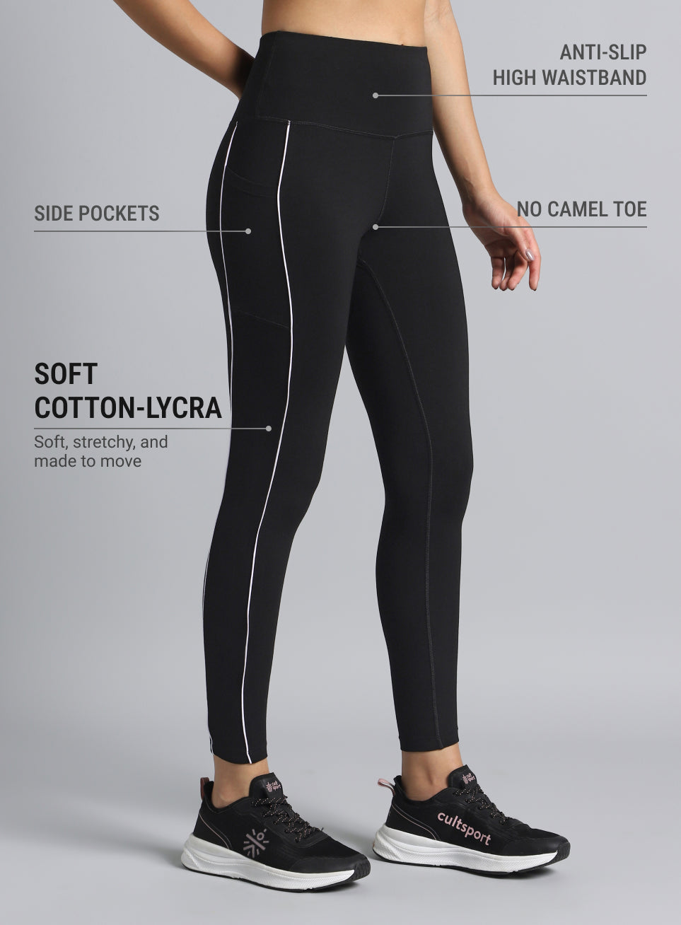 Women's Black Train and Flow Cotton Tights