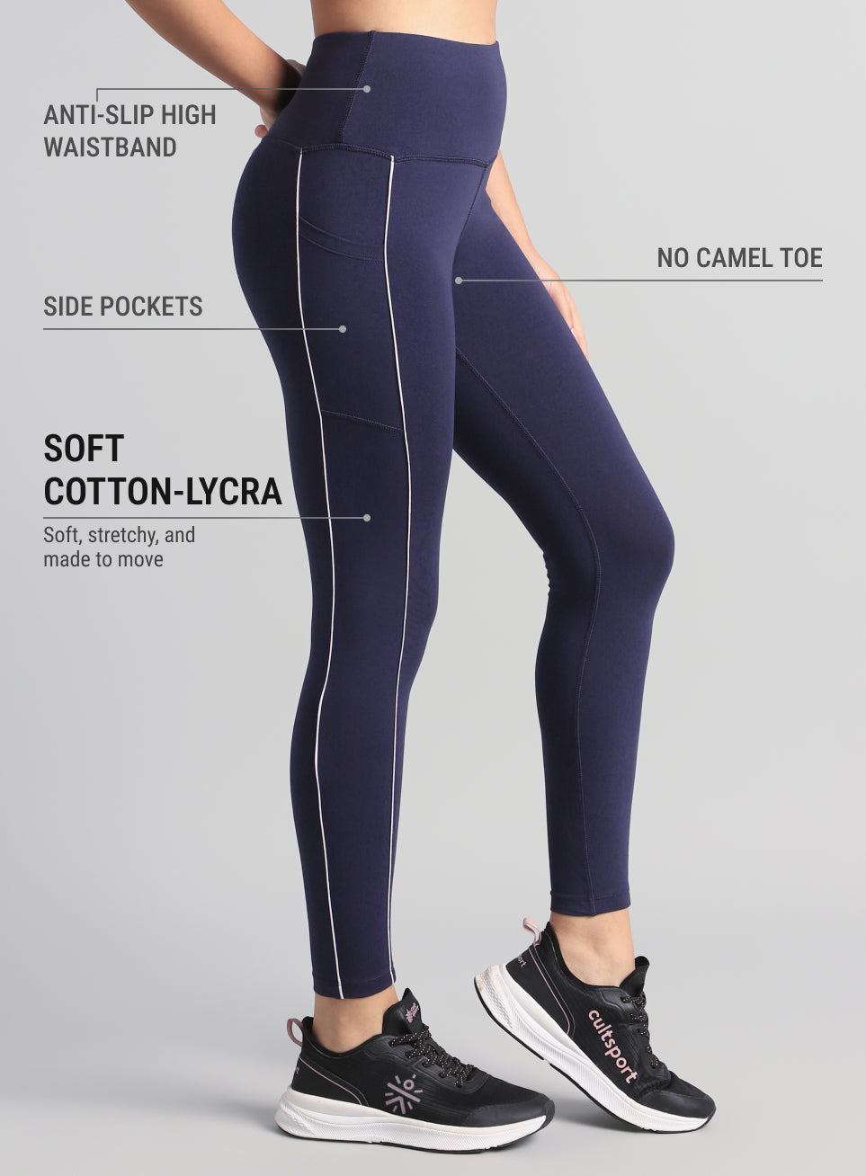 Women's Navy Train and Flow Cotton Tights