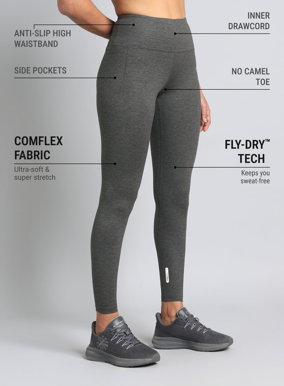 Women's Dark Grey Printed Train All Day COMFlex Tights