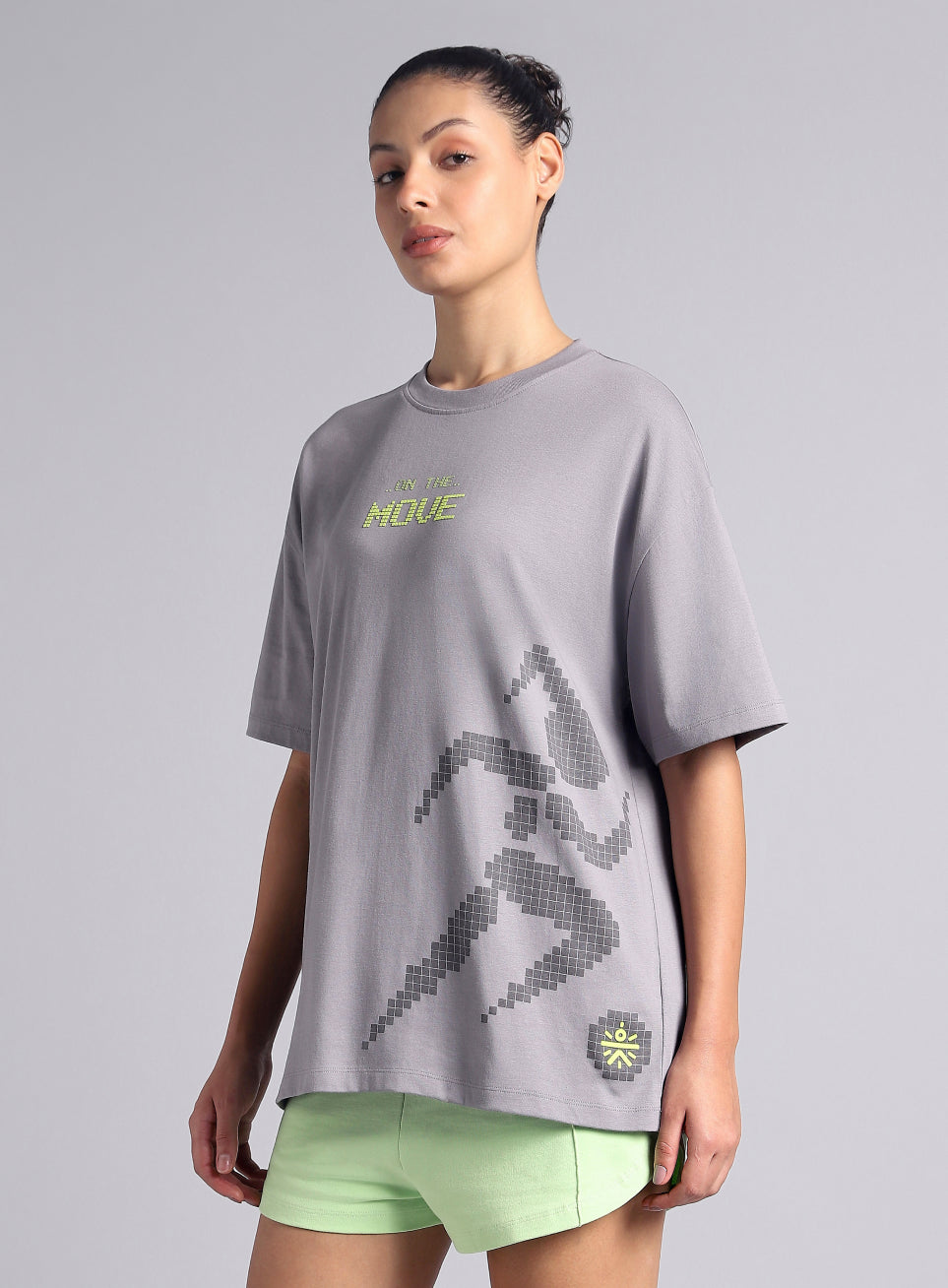 Women's Grey On The Move Graphic Oversized Fit T-shirt