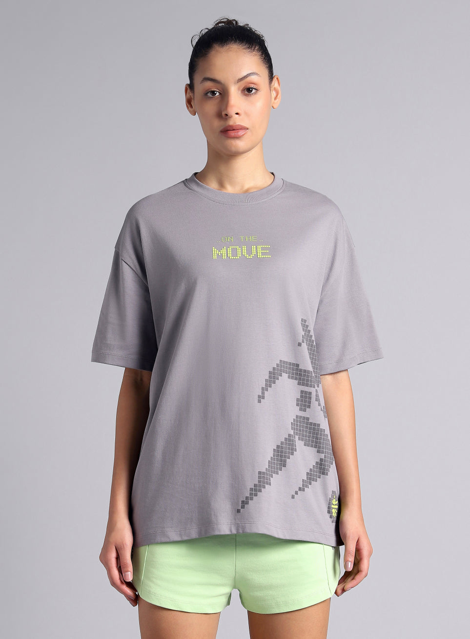 Women's Grey On The Move Graphic Oversized Fit T-shirt