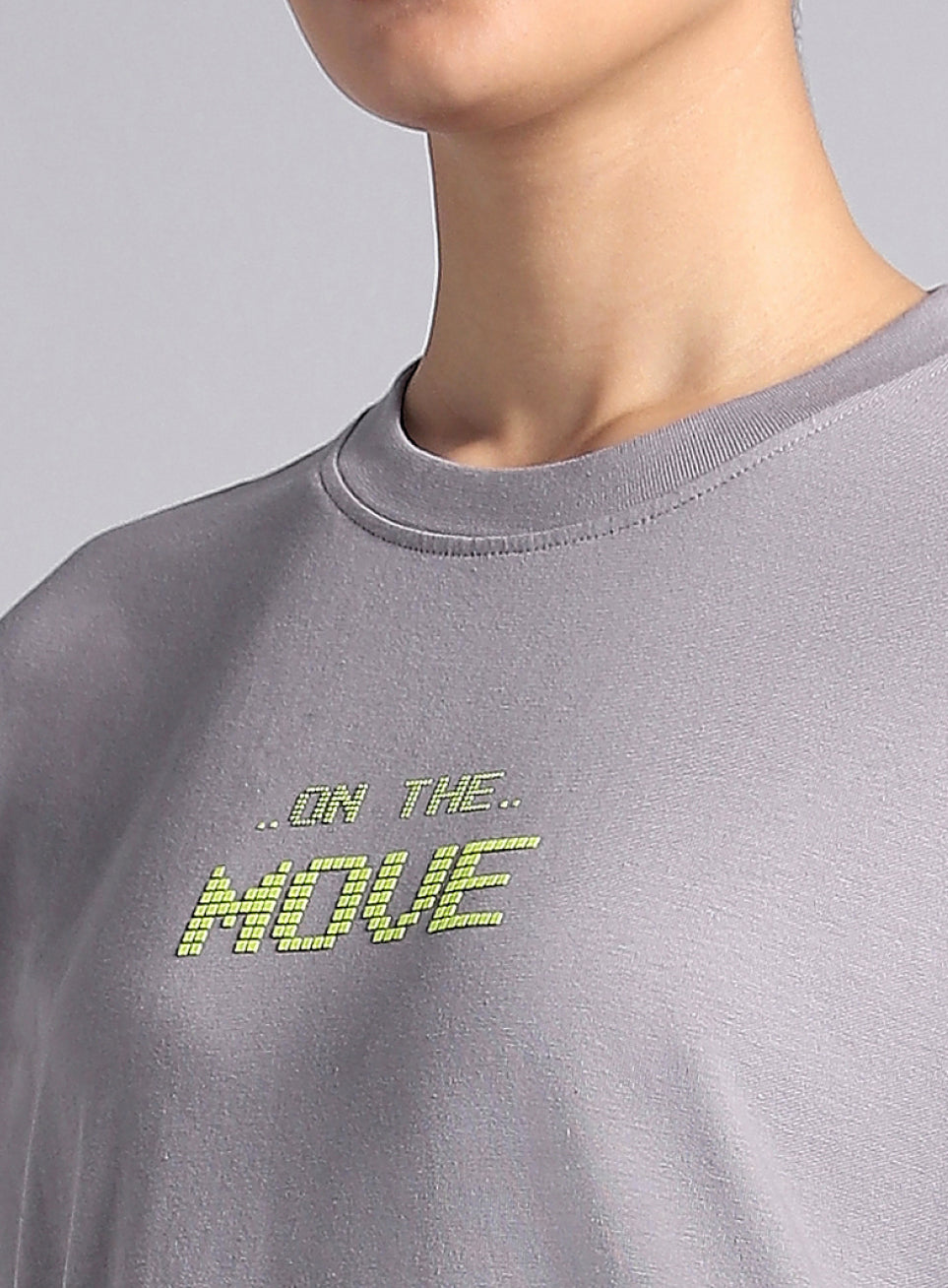 Women's Grey On The Move Graphic Oversized Fit T-shirt