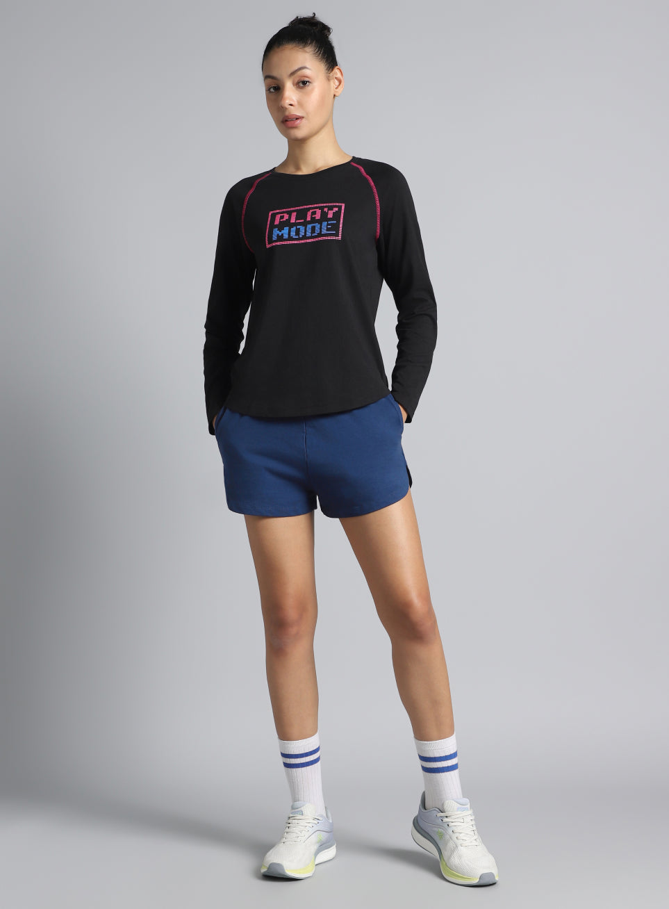 Women's Black Play Mode Full Sleeve T-shirt