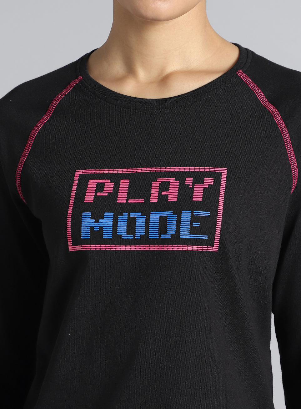 Women's Black Play Mode Full Sleeve T-shirt
