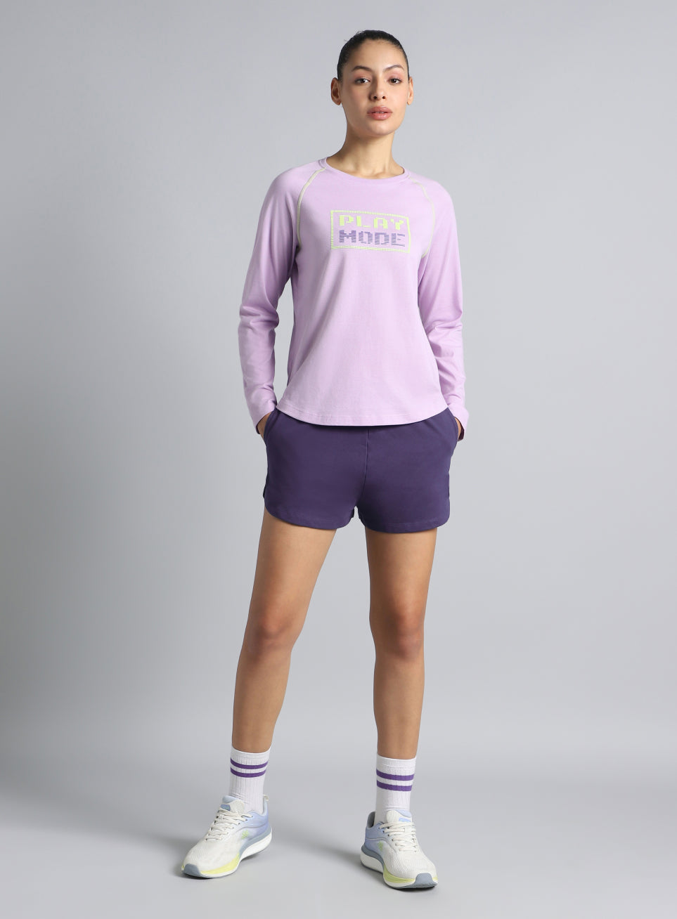 Women's Purple Play Mode Full Sleeve T-shirt