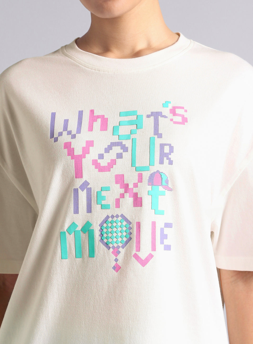 Women's Off White Sporty Graphic Oversized T-shirt