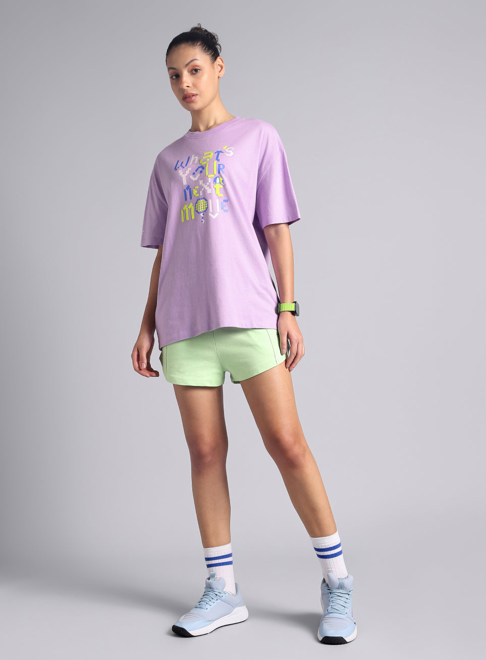 Women's Purple Sporty Graphic Oversized T-shirt