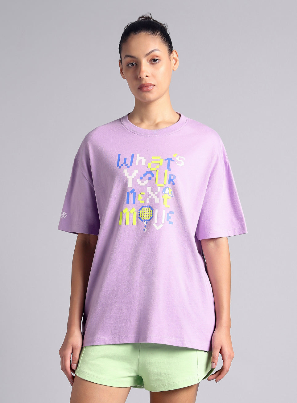 Women's Purple Sporty Graphic Oversized T-shirt
