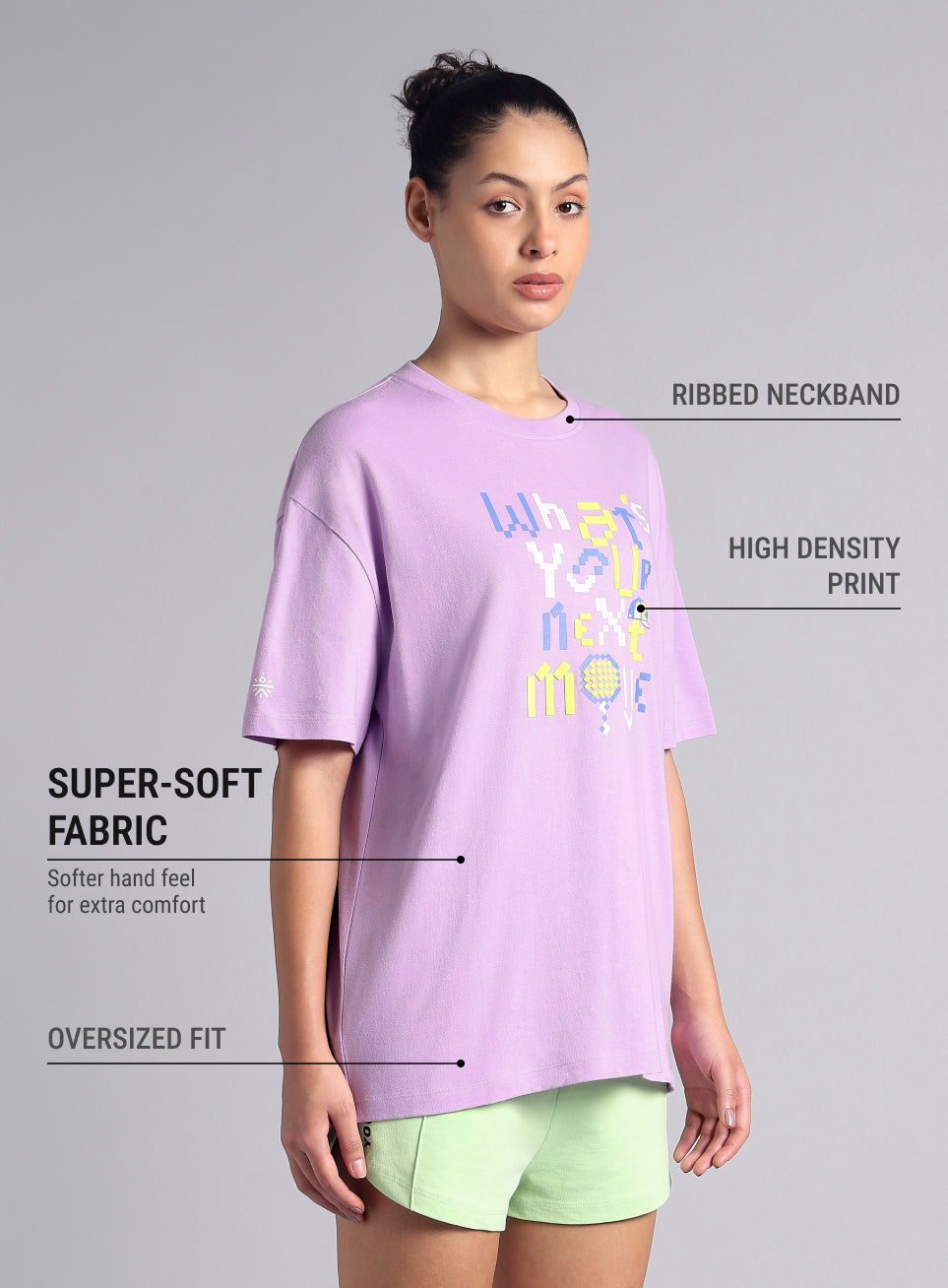 Women's Purple Sporty Graphic Oversized T-shirt