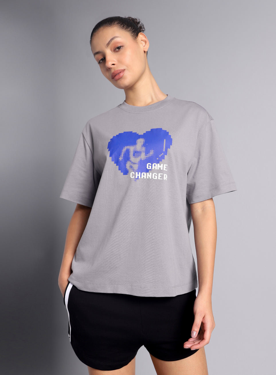 Women's Grey Graphic Relaxed Fit T-shirt