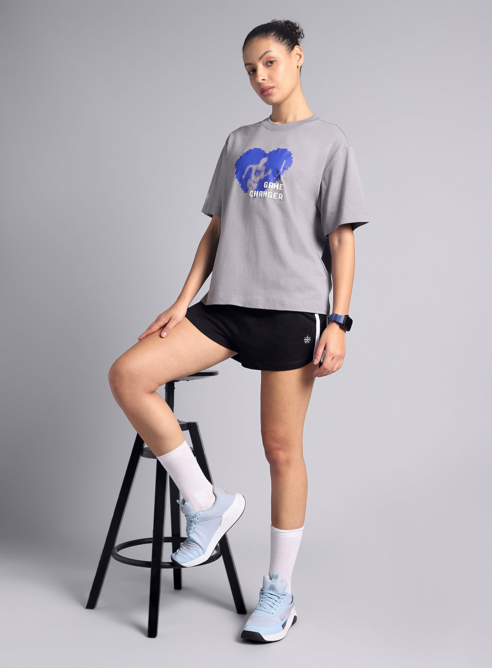 Women's Grey Graphic Relaxed Fit T-shirt