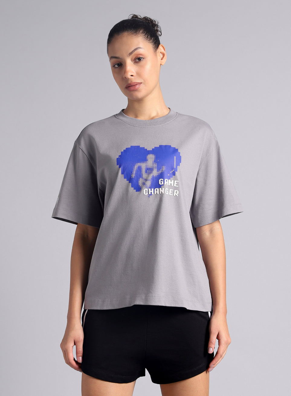 Women's Grey Graphic Relaxed Fit T-shirt