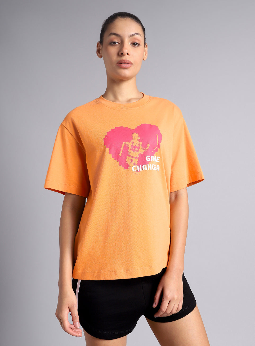 Women's Orange Graphic Relaxed Fit T-shirt