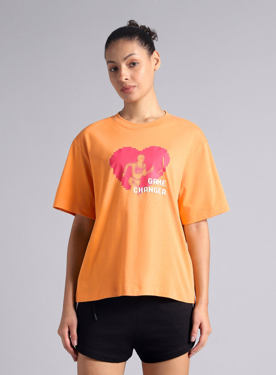 Women's Orange Graphic Relaxed Fit T-shirt