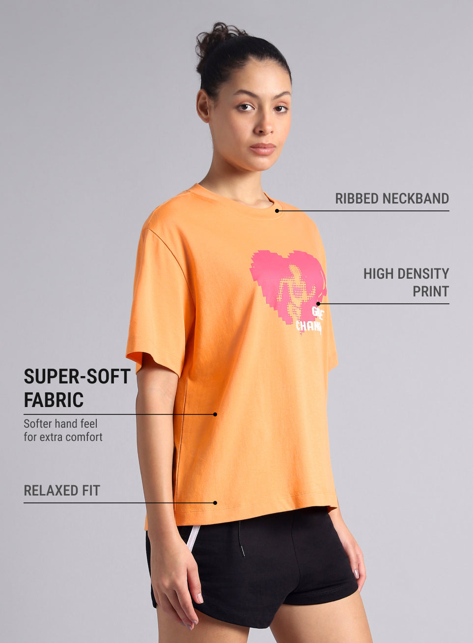 Women's Orange Graphic Relaxed Fit T-shirt