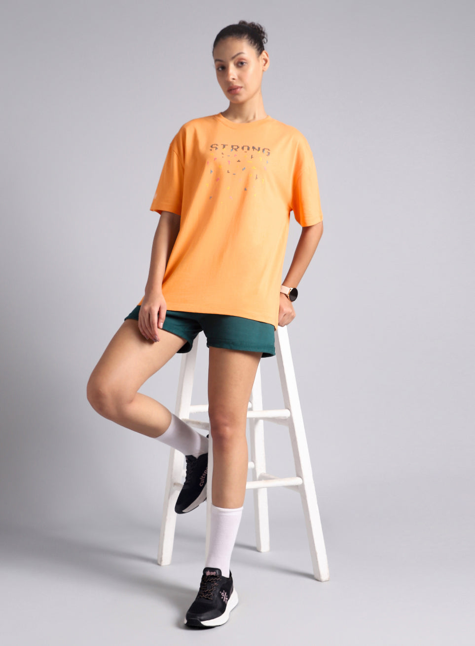 Women's Orange Graphic Oversized T-shirt