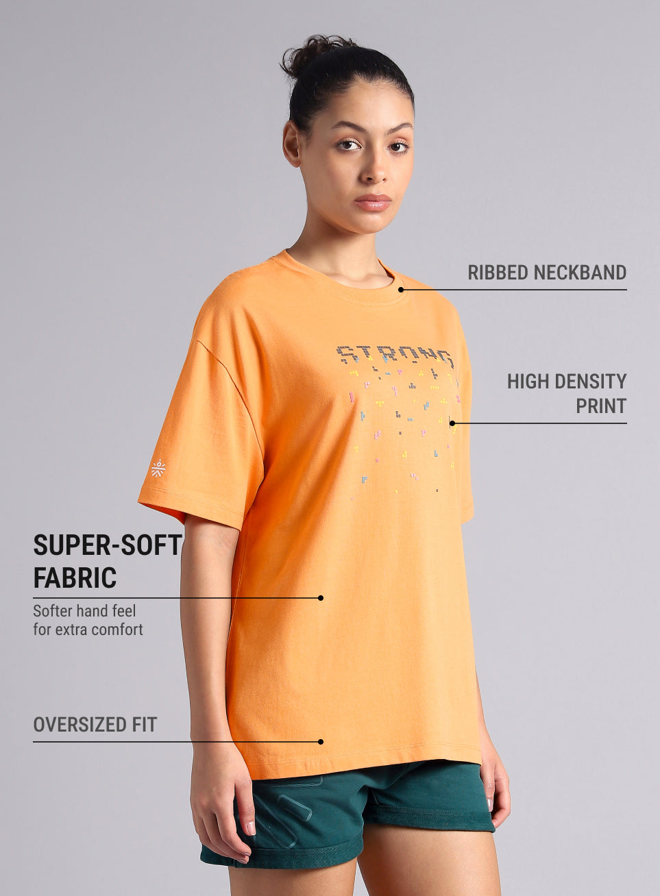 Women's Orange Graphic Oversized T-shirt