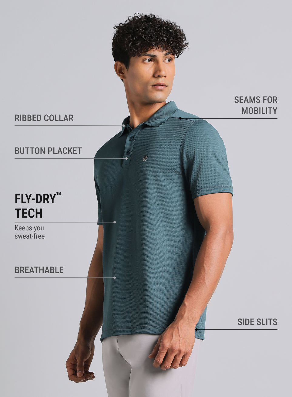 Men's Teal Performance Sculpted Polo T-shirt