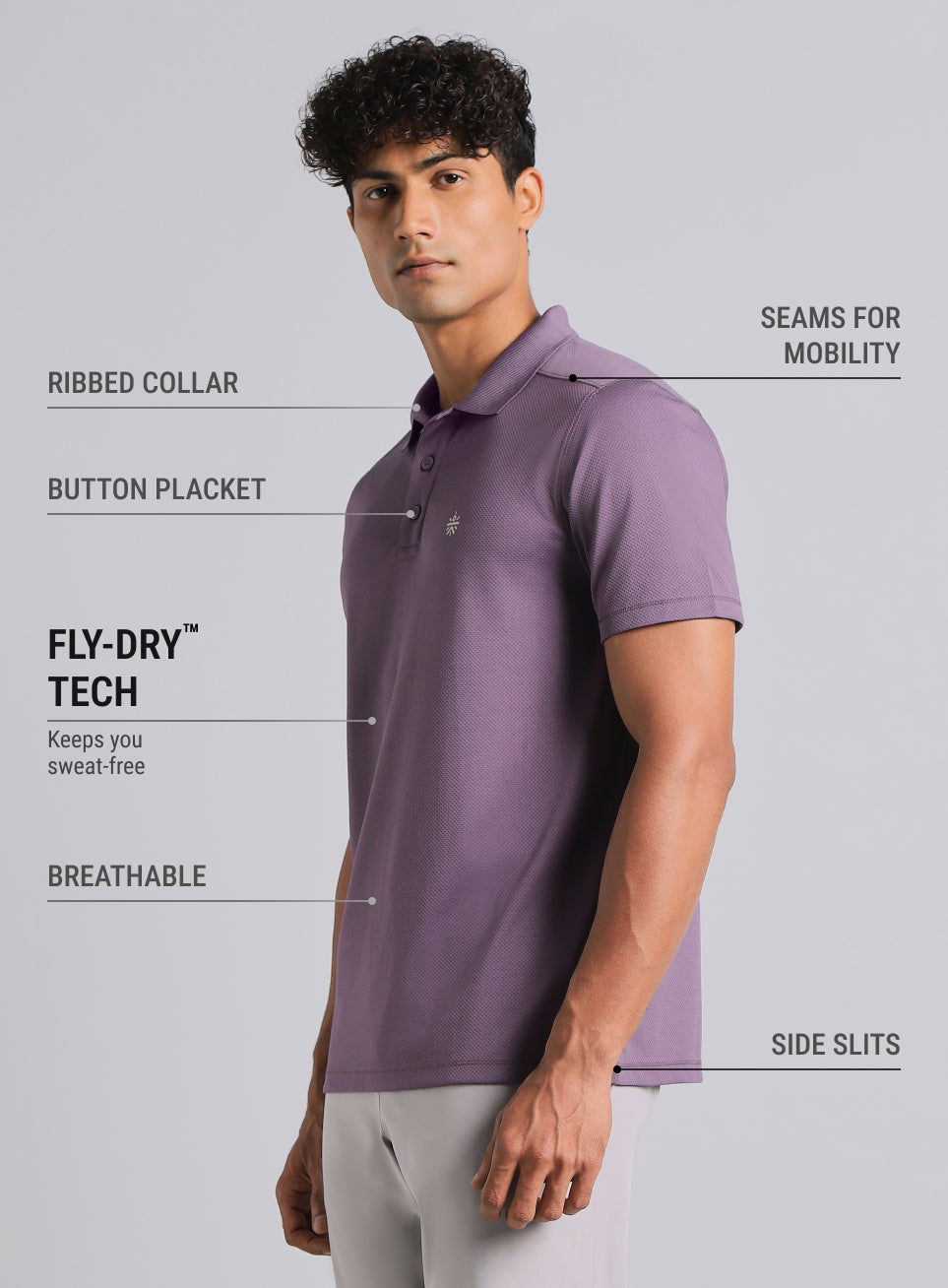 Men's Purple Performance Sculpted Polo T-shirt