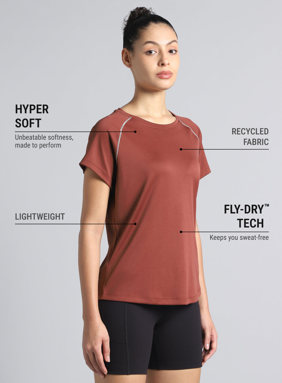 Women's Brown HIIT Recycled Poly Performance T-shirt