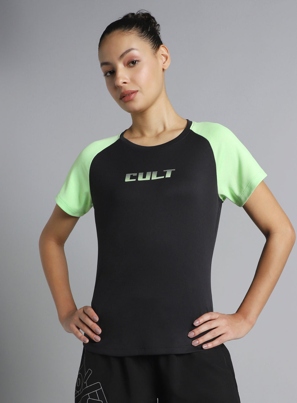 Women's Black Colourblock Training Recycled Poly T-shirt