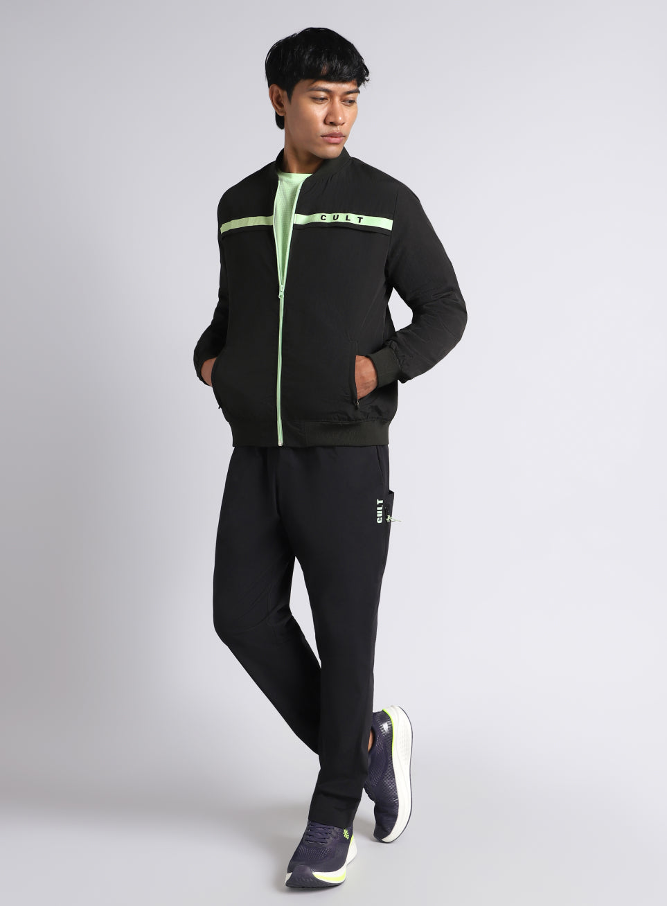 Men's Black & Green Bomber Jacket