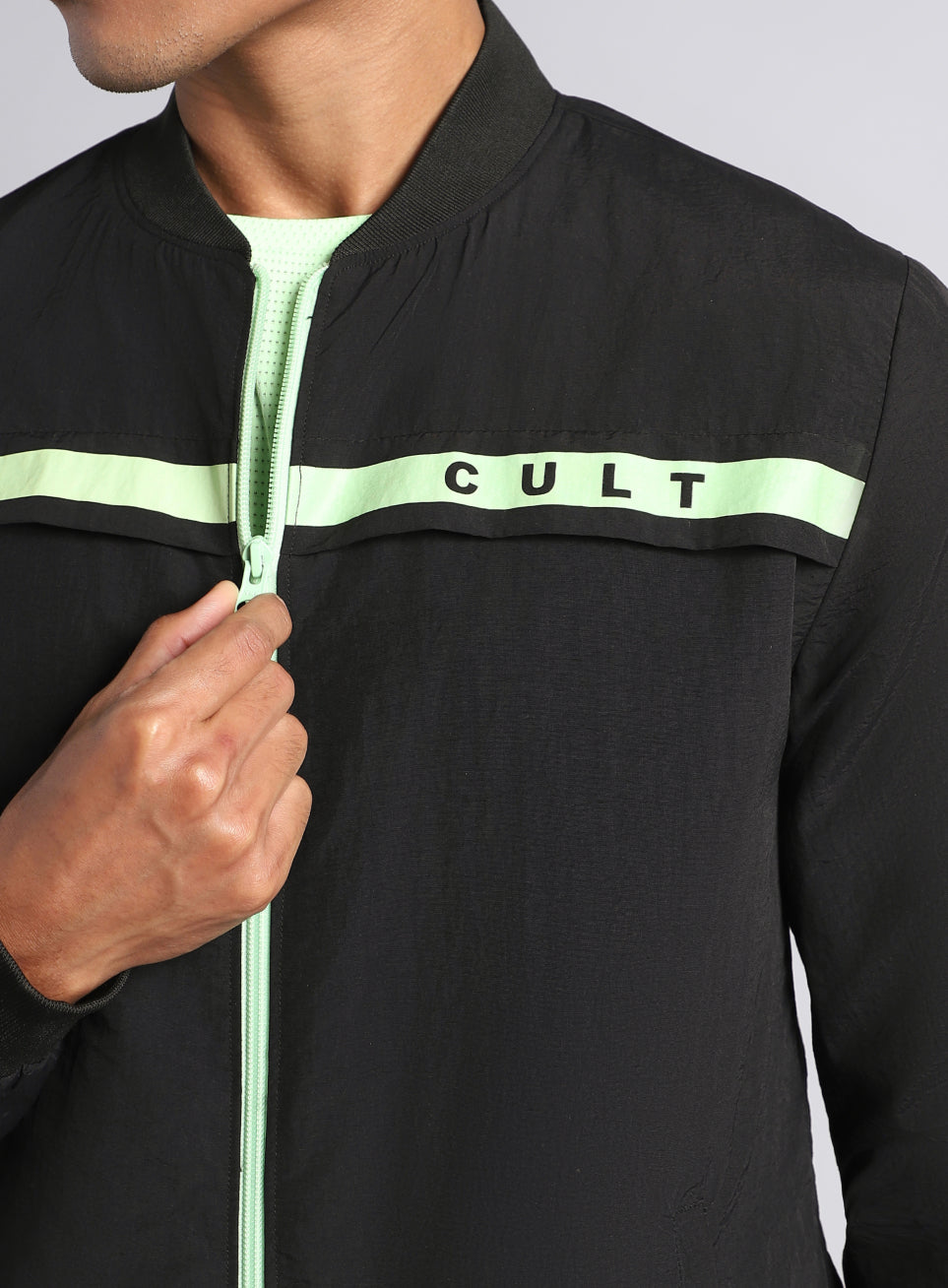 Men's Black & Green Bomber Jacket