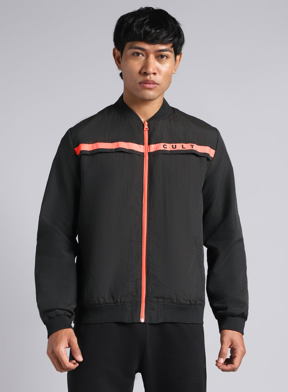 Men's Black & Orange Bomber Jacket