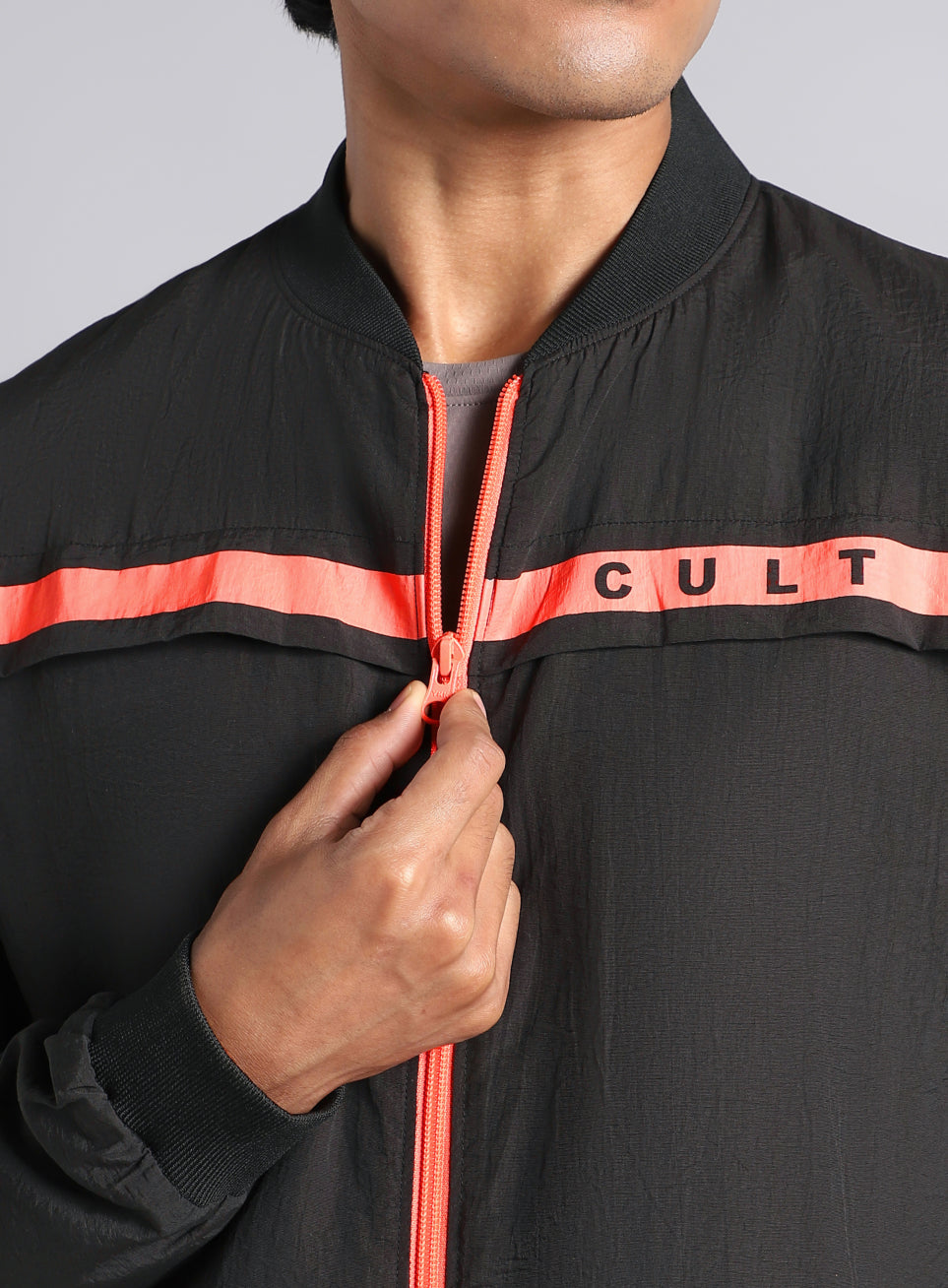 Men's Black & Orange Bomber Jacket