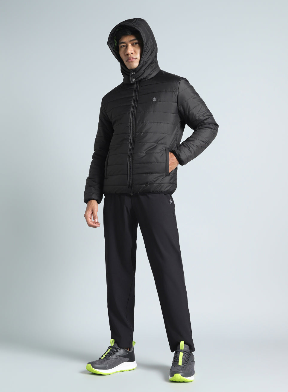 Men's Black Detachable Hoodie Puffer Jacket