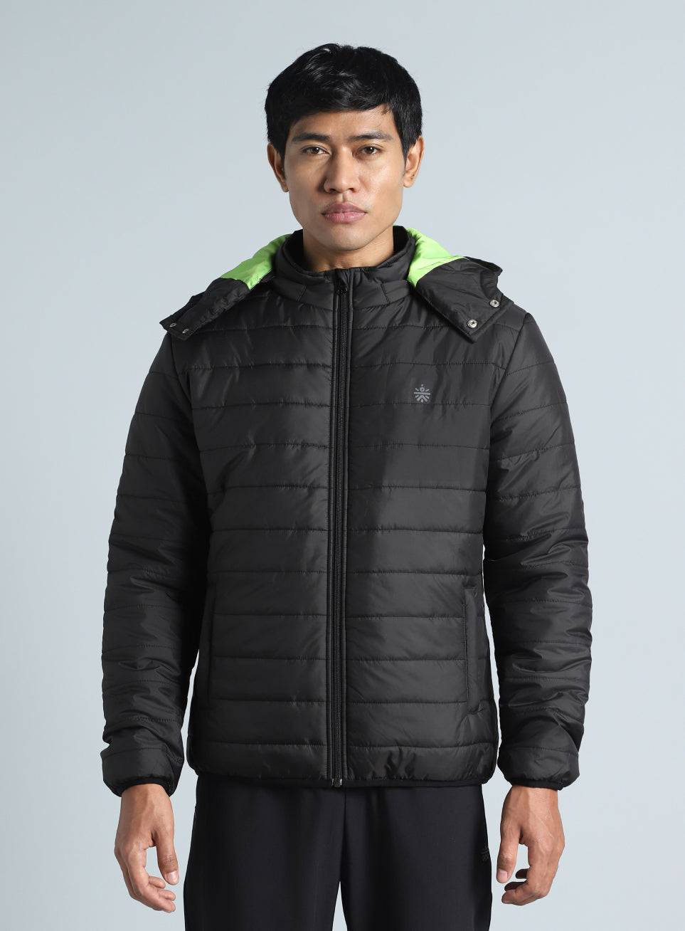 Men's Black Detachable Hoodie Puffer Jacket