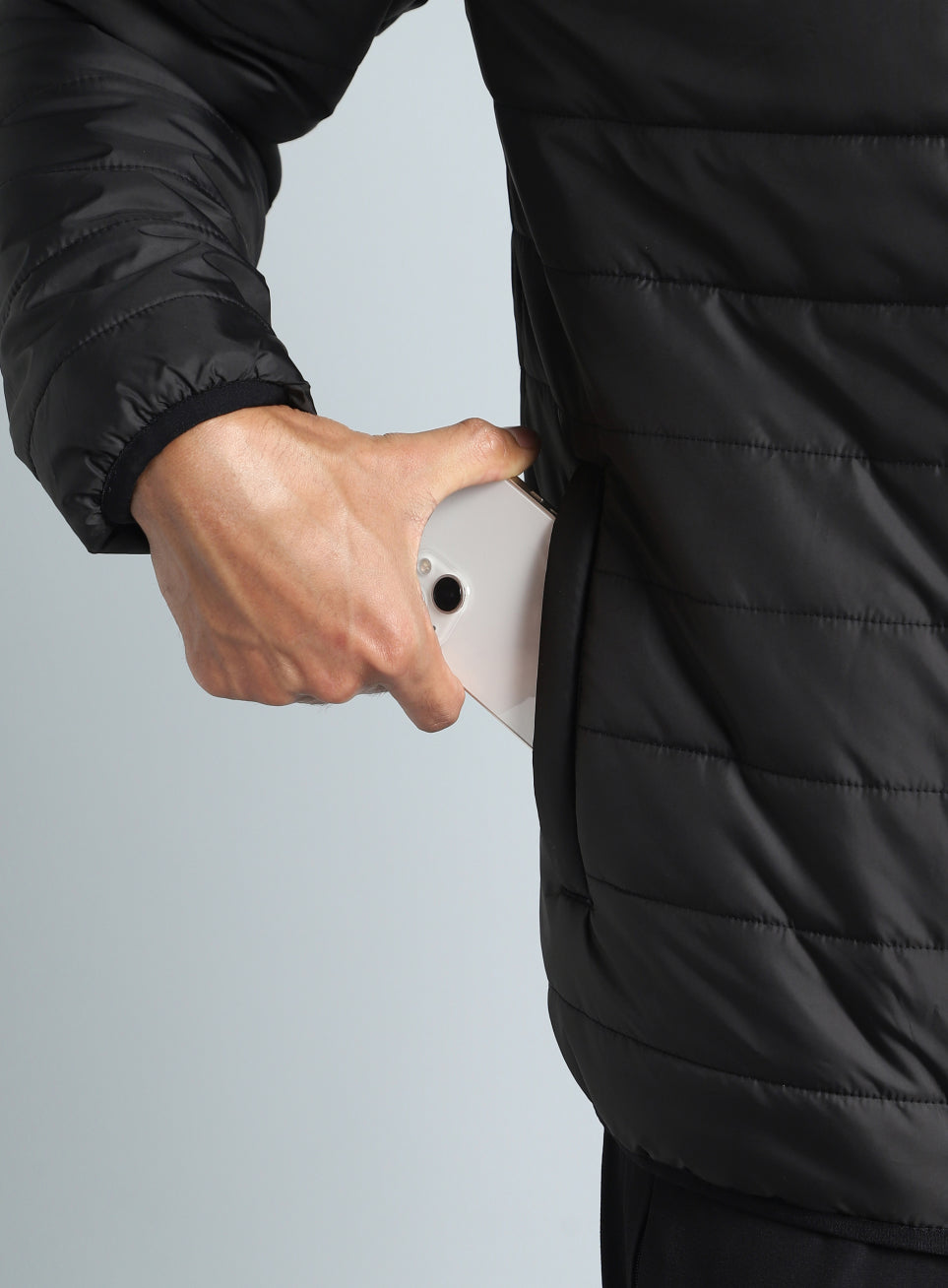 Men's Black Detachable Hoodie Puffer Jacket