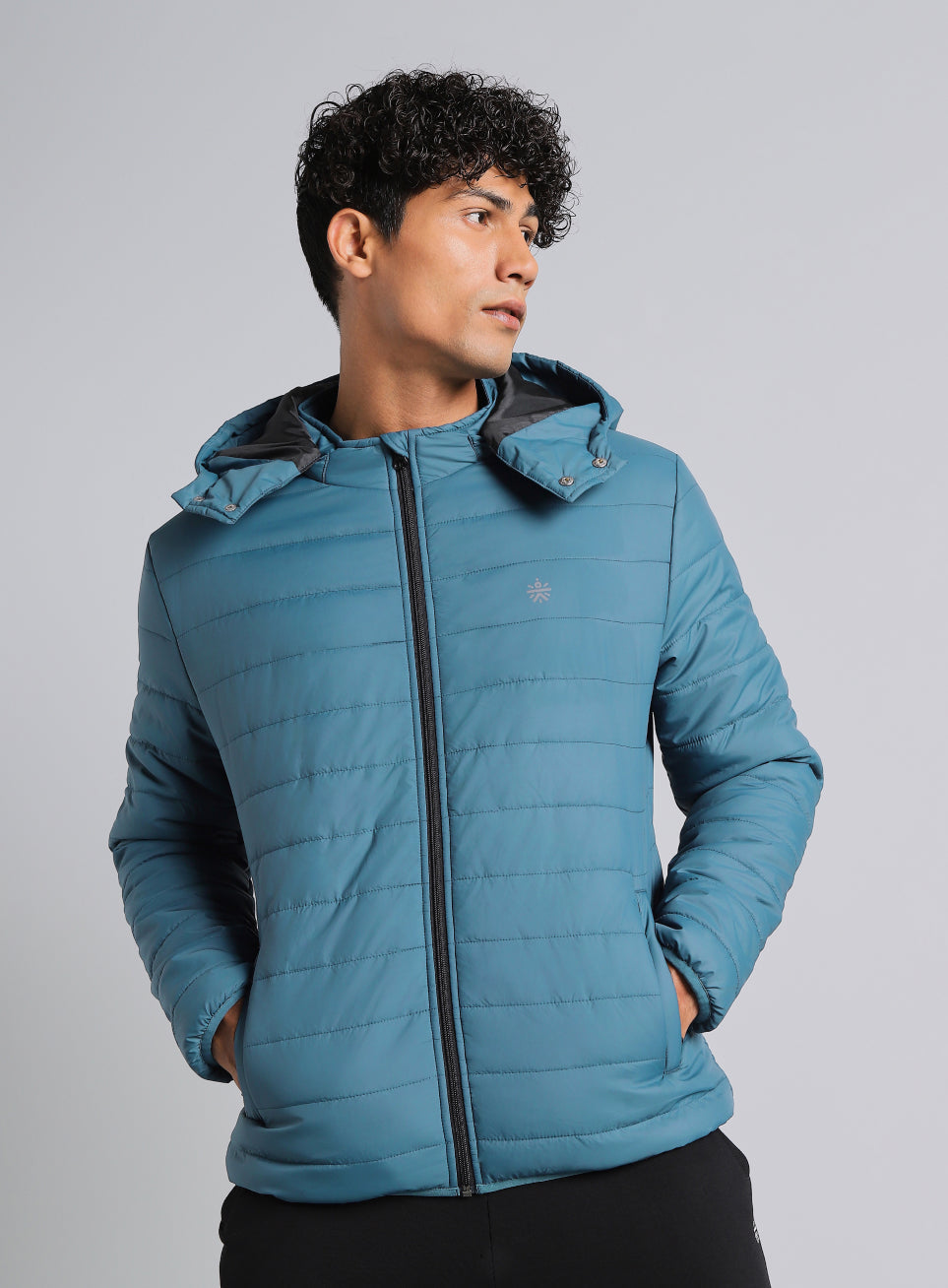Men's Navy Detachable Hoodie Puffer Jacket
