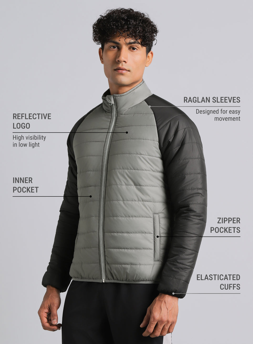 Men's Grey Multicolor Puffer Jacket