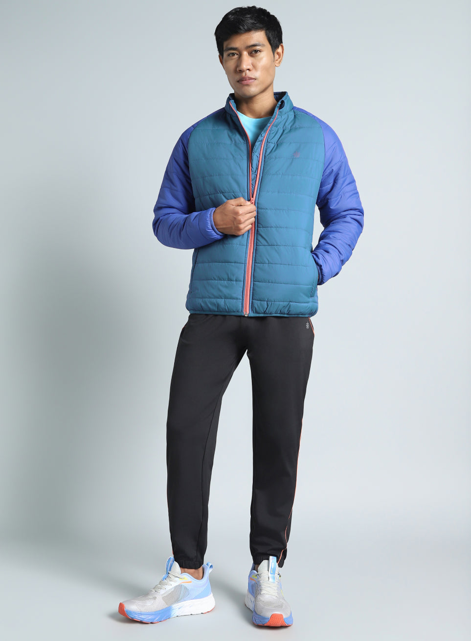 Men's Blue Colorblock Puffer Jacket