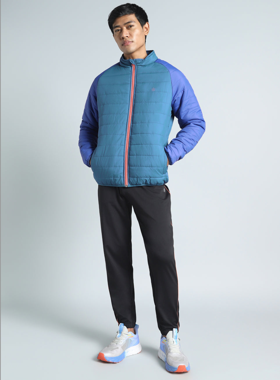 Men's Blue Colorblock Puffer Jacket