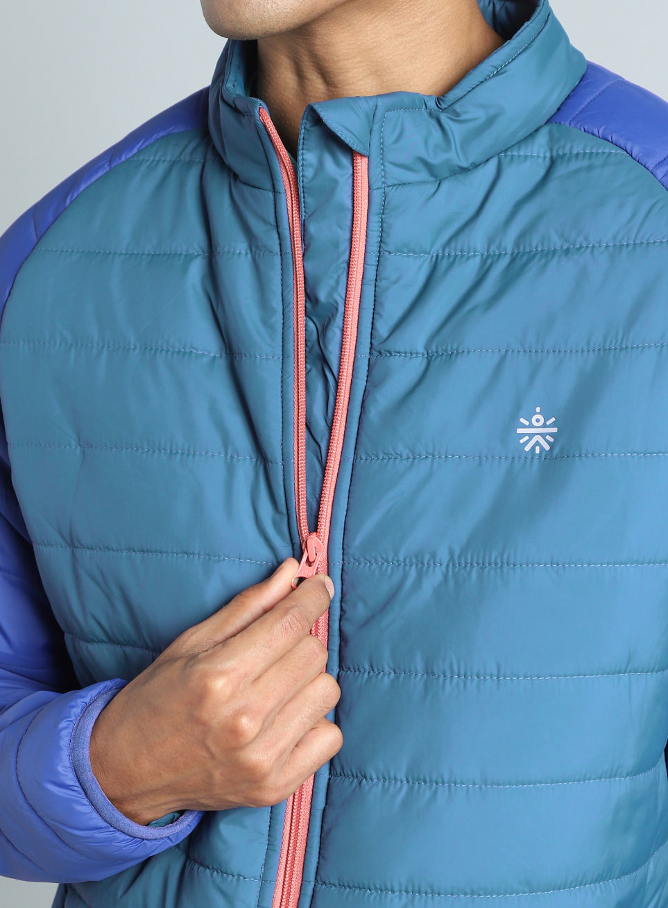 Men's Blue Colorblock Puffer Jacket