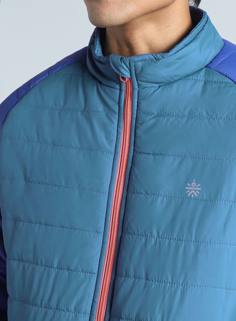 Men's Blue Colorblock Puffer Jacket