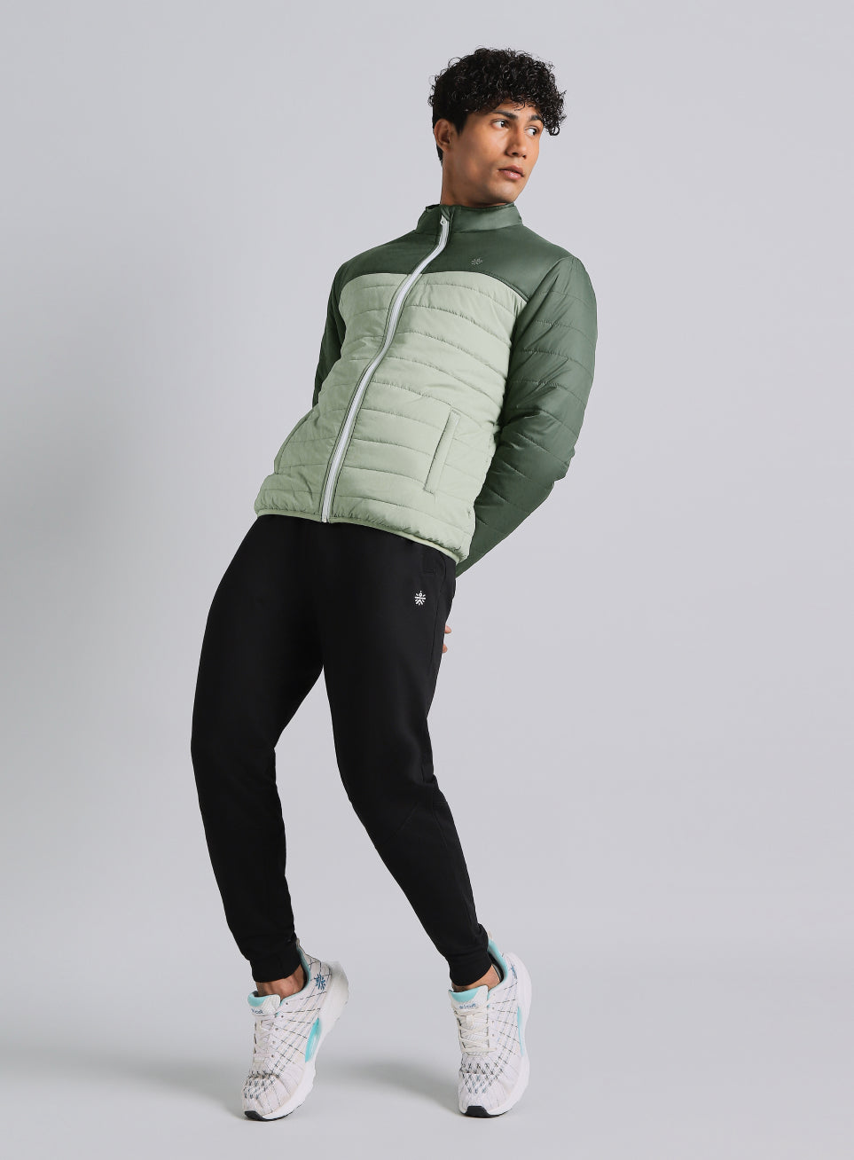 Men's Dark Green Colourblock Puffer Jacket