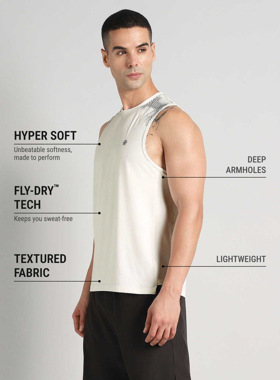 Men's Off White Training Muscle Tank