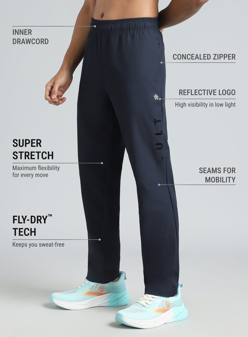 Men's Navy Pace Up Running Trackpants