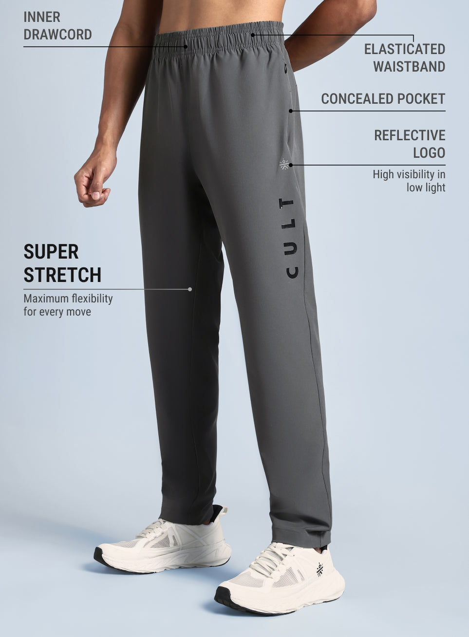 Men's Grey Pace Up Running Trackpants