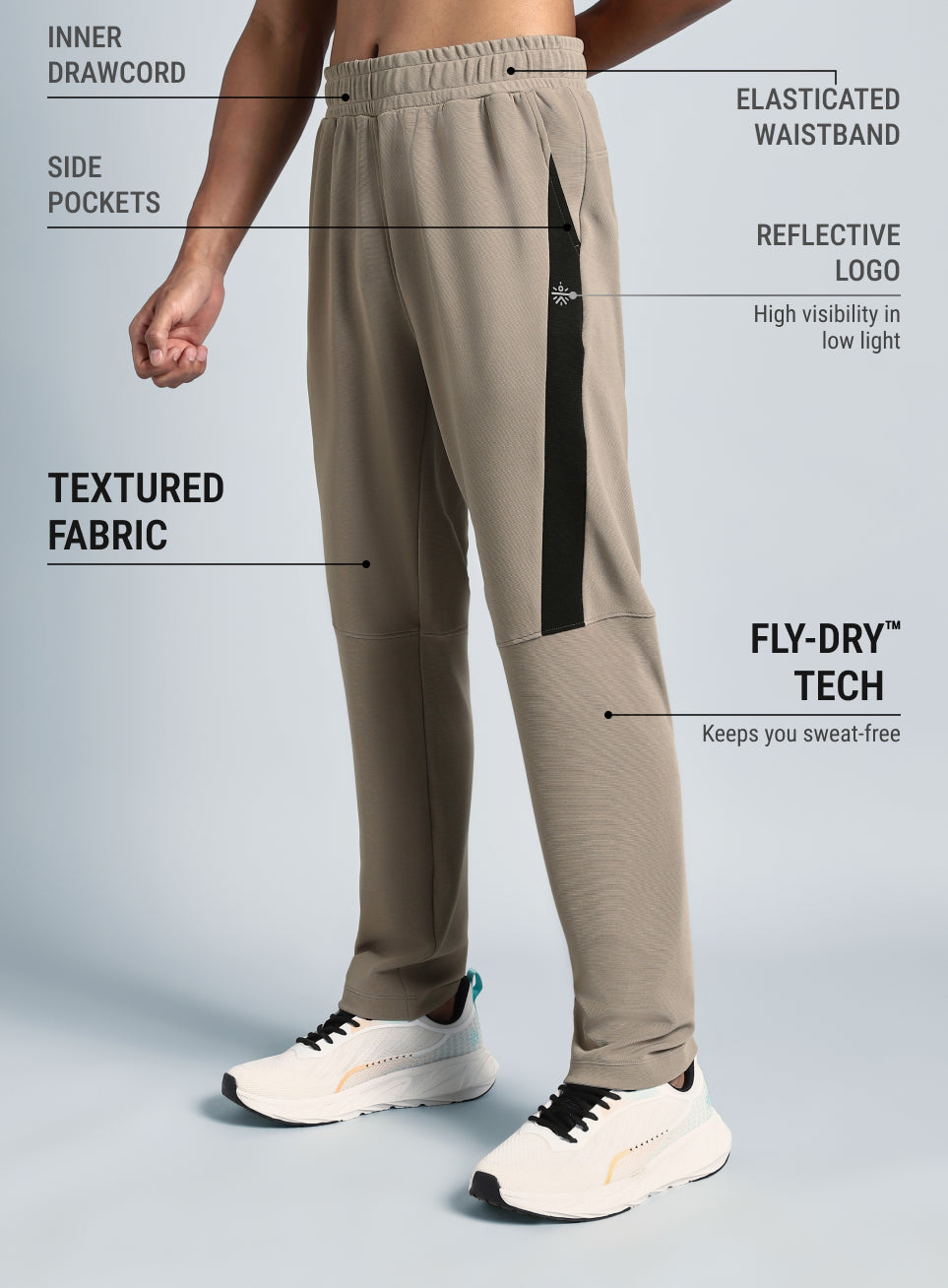 Men's Beige Pace Up Running Trackpants