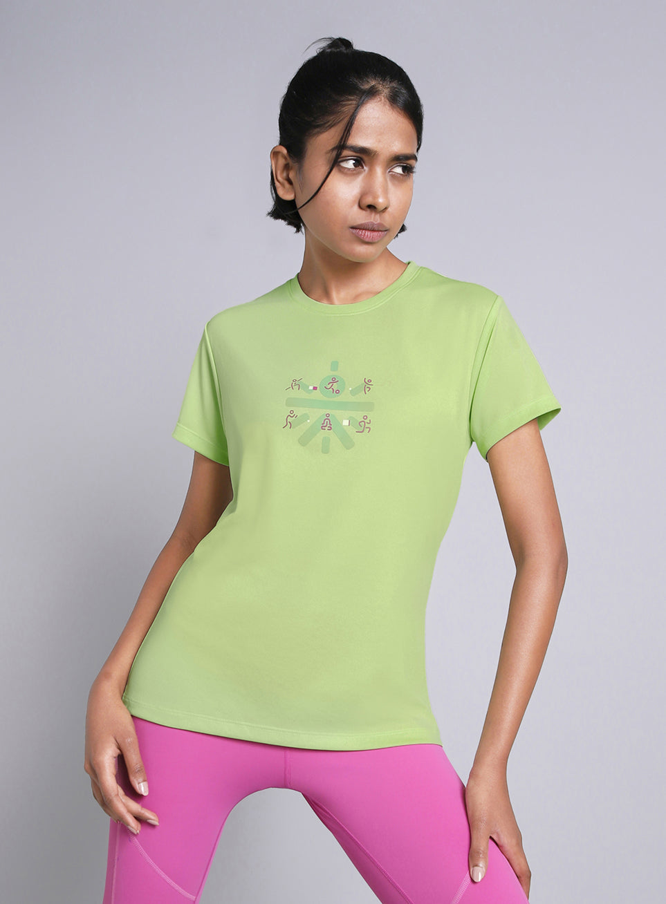 Women's Green Graphic Play Performance T-shirt