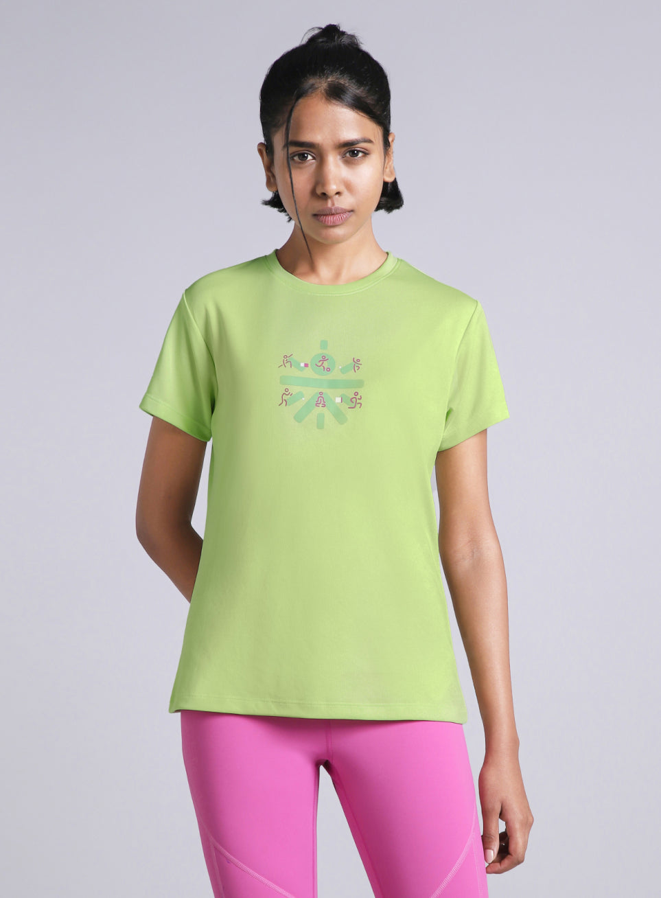 Women's Green Graphic Play Performance T-shirt