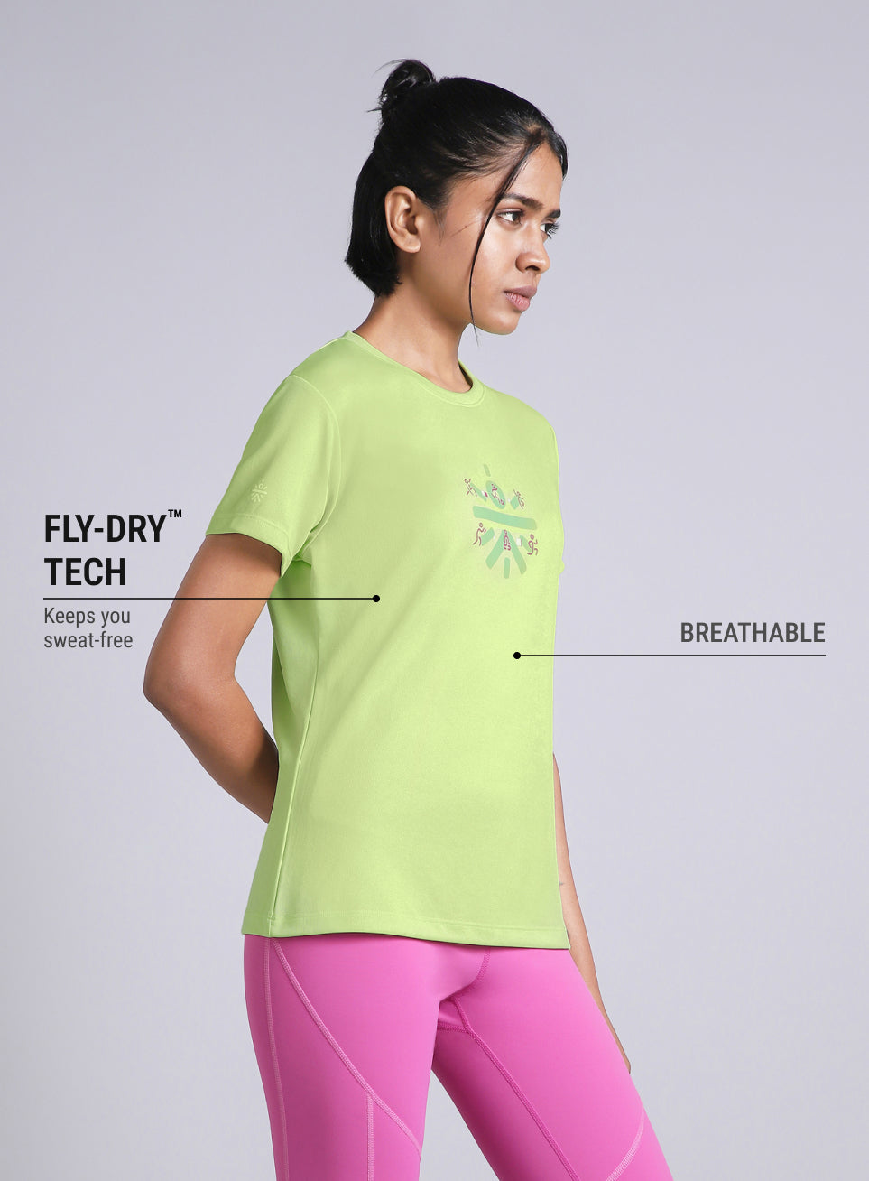 Women's Green Graphic Play Performance T-shirt
