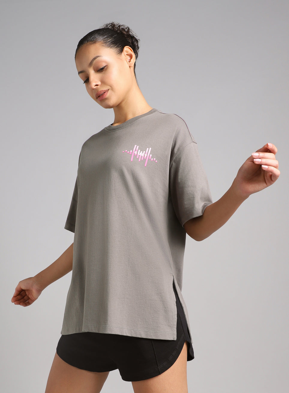 Women's Dark Grey Feel the Beat Print T-shirt