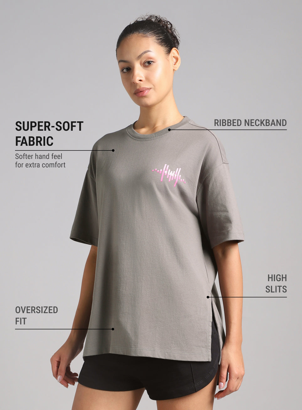 Women's Dark Grey Feel the Beat Print T-shirt