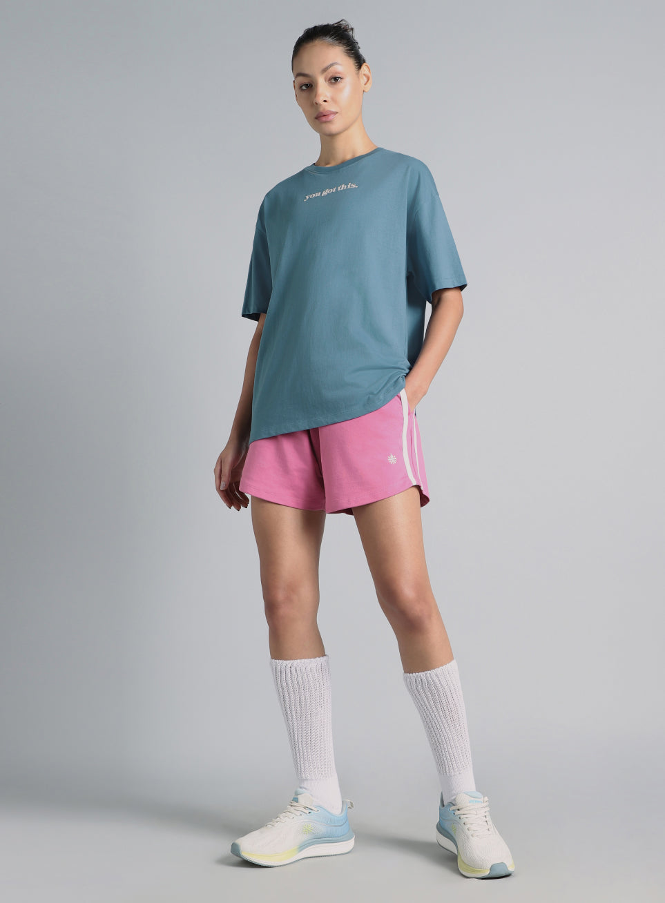 Women's Blue You Got This Puff Print Peach Oversized T-shirt