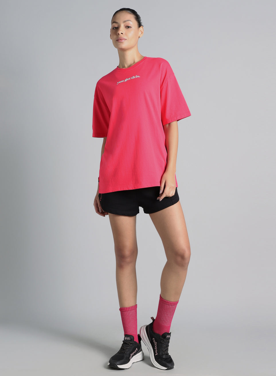 Women's Pink You Got This Puff Print Peach Oversized T-shirt